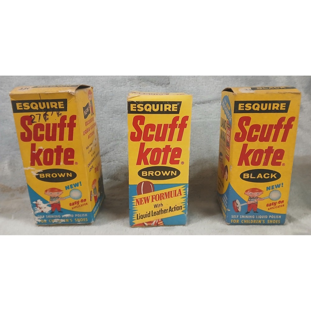 Vintage Esquire Scuff-Kote Shoe Polish Lot 3 Glass Bottles Brown Black 1950s 60s